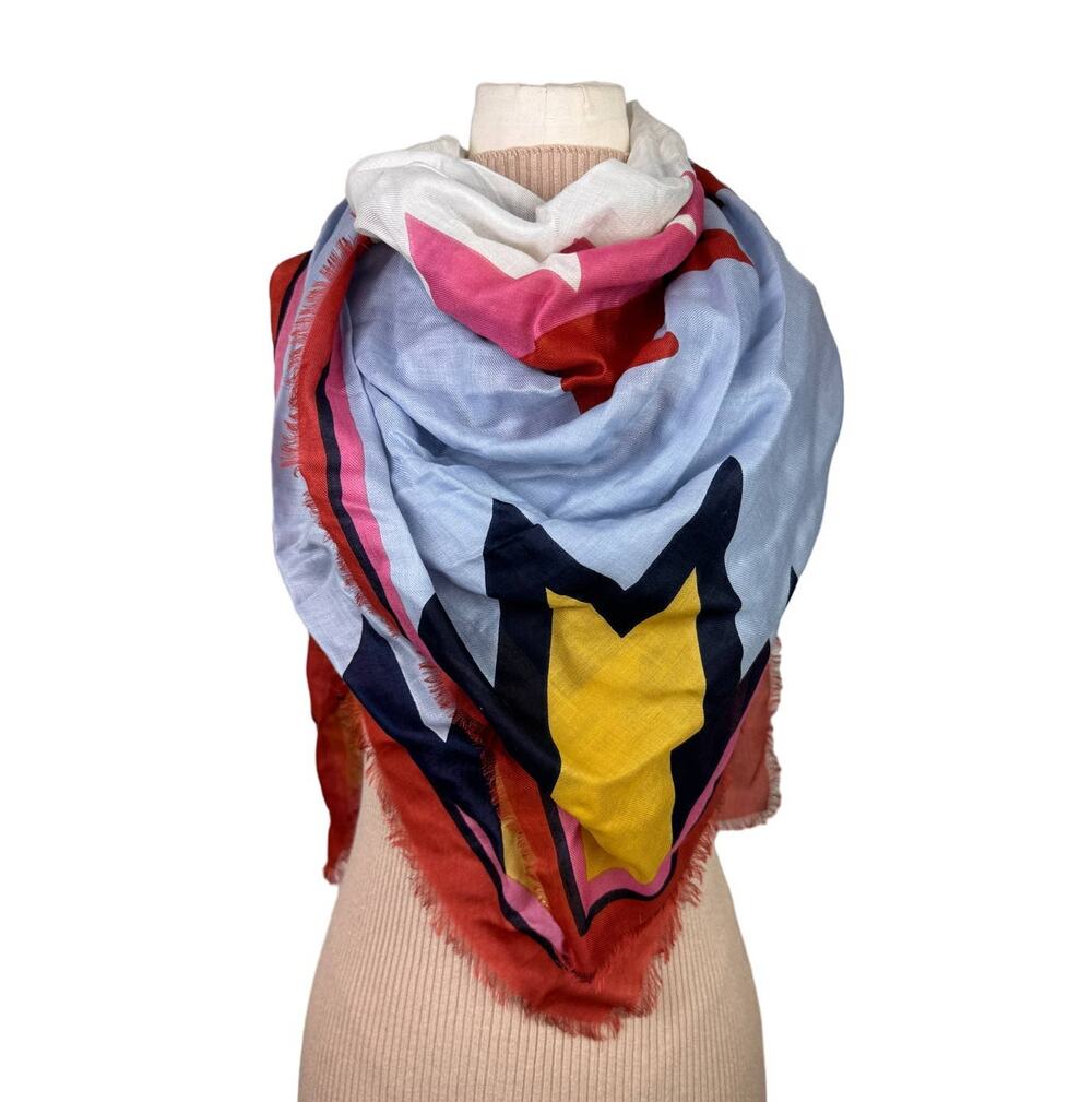 Ann Taylor Loft Blue Pink Geometric  Square Scarf Rayon Square Around Neck